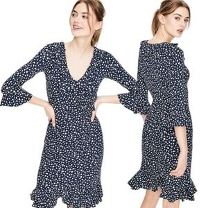 Boden Michaela Jersey Floral Midi Dress US 6 Navy Ruffle Tea Dress Cottagecore